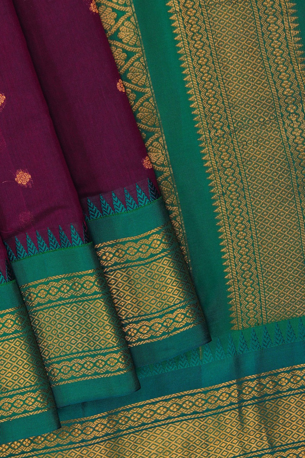 Image of Maroon Gadwal Silk Cotton Saree