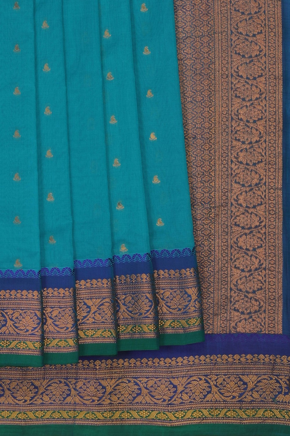 Image of Blue Gadwal Silk Cotton Saree