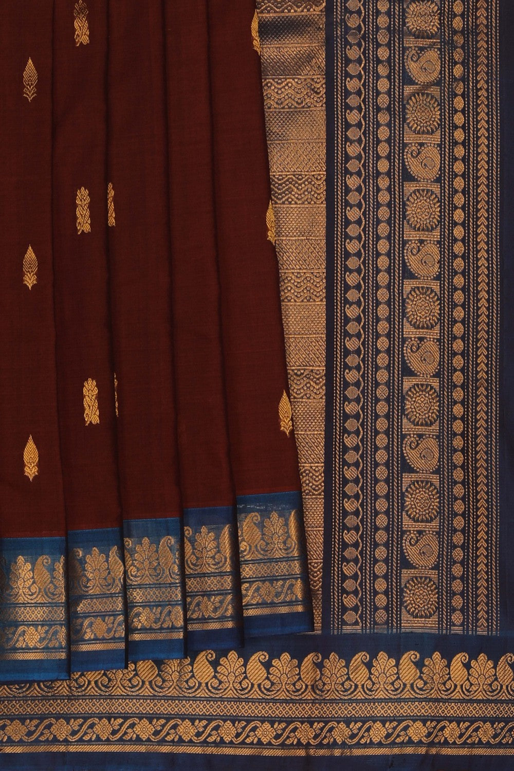Image of Brown Gadwal Silk Cotton Saree