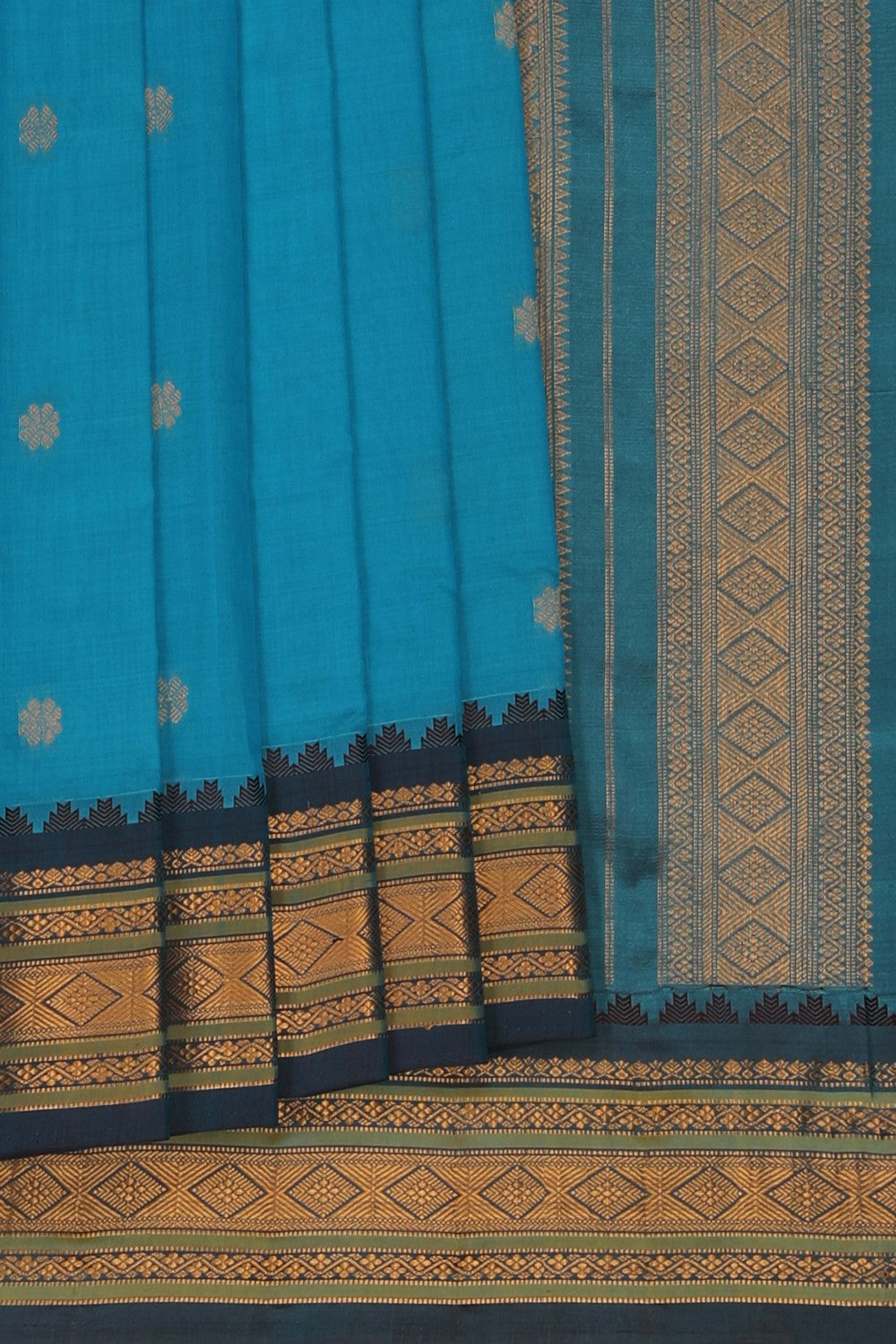 Image of Blue Gadwal Silk Cotton Saree