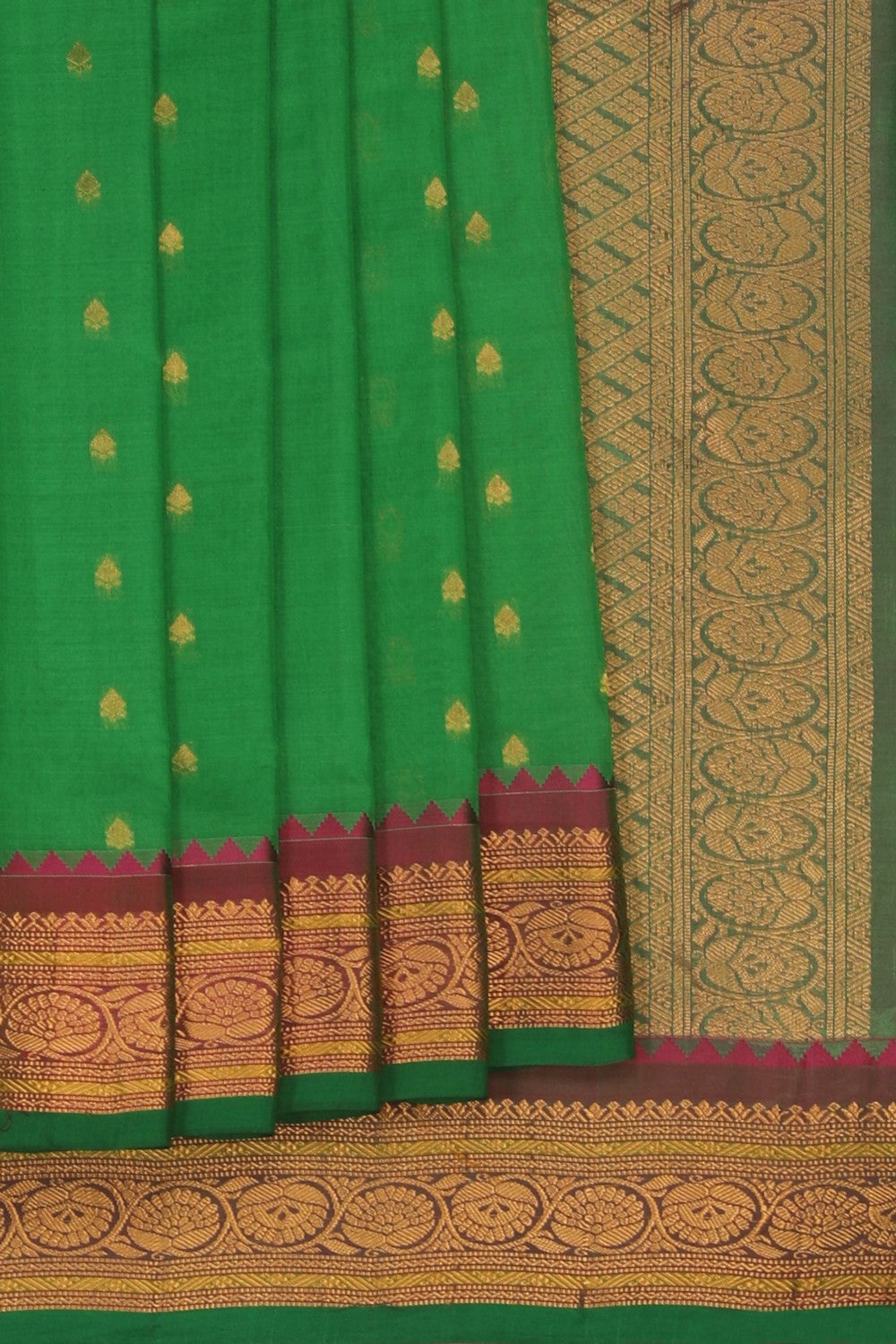 Image of Green Gadwal Silk Cotton Saree