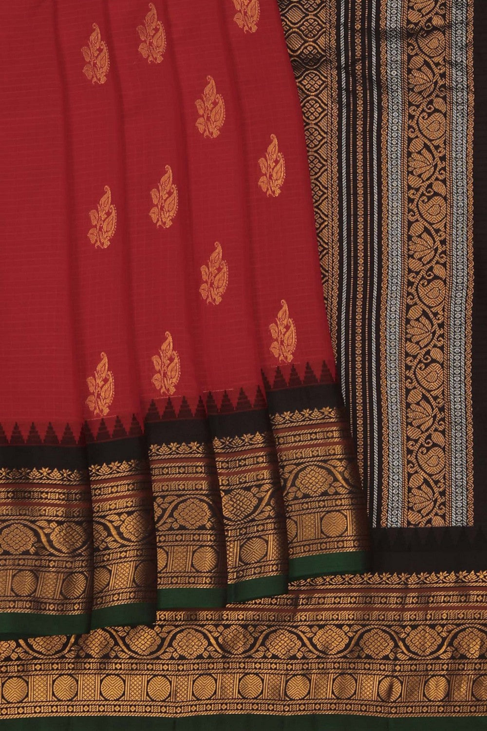 Image of Red Gadwal Silk Cotton Saree