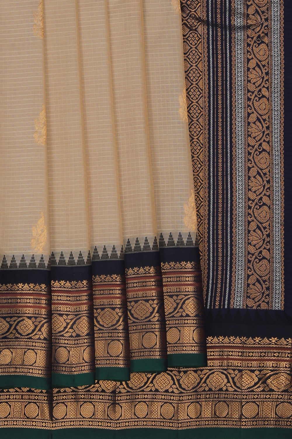 Image of Beige Gadwal Silk Cotton Saree