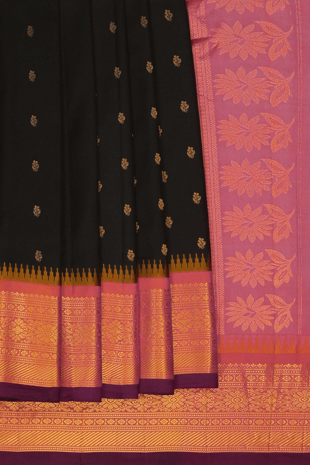 Image of Black Gadwal Silk Saree
