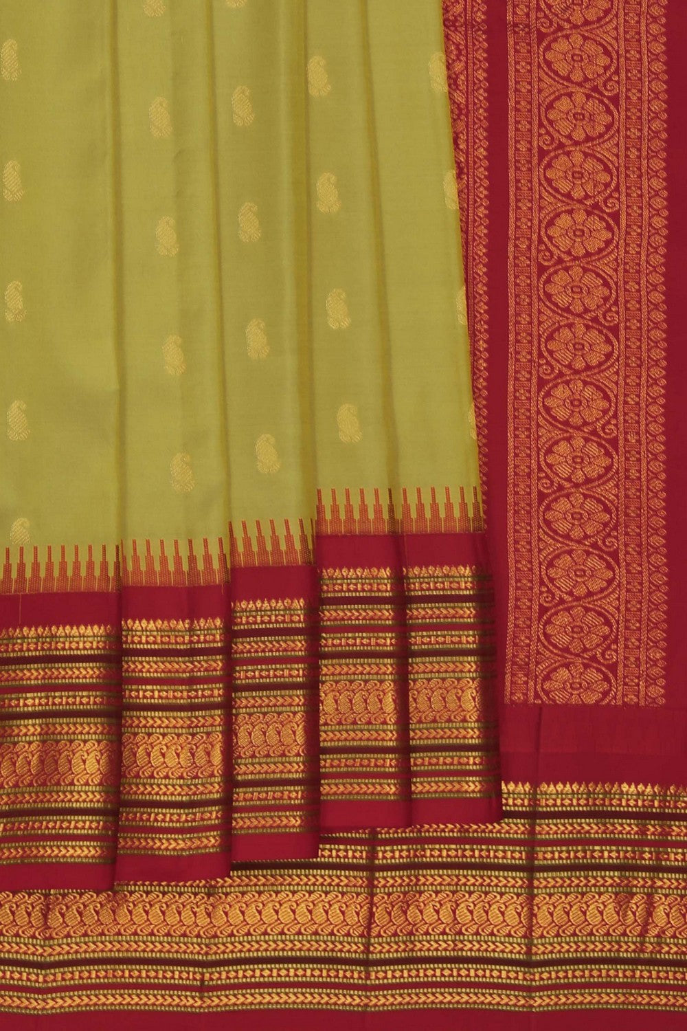 Image of Gadwal Silk Fenugreek Yellow Saree