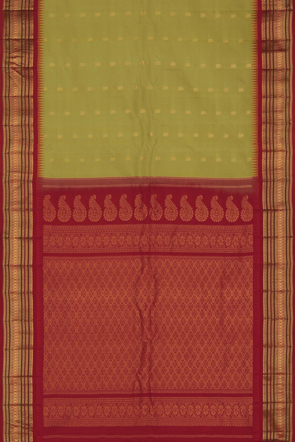 Image of Gadwal Silk Fenugreek Yellow Saree