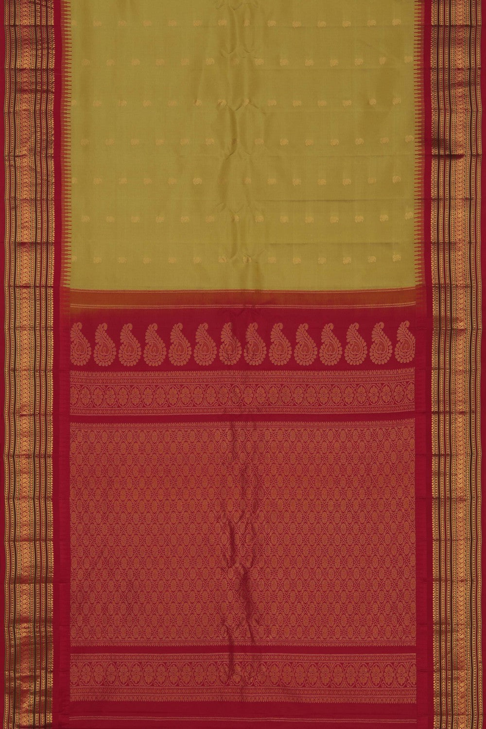 Image of Gadwal Silk Fenugreek Yellow Saree