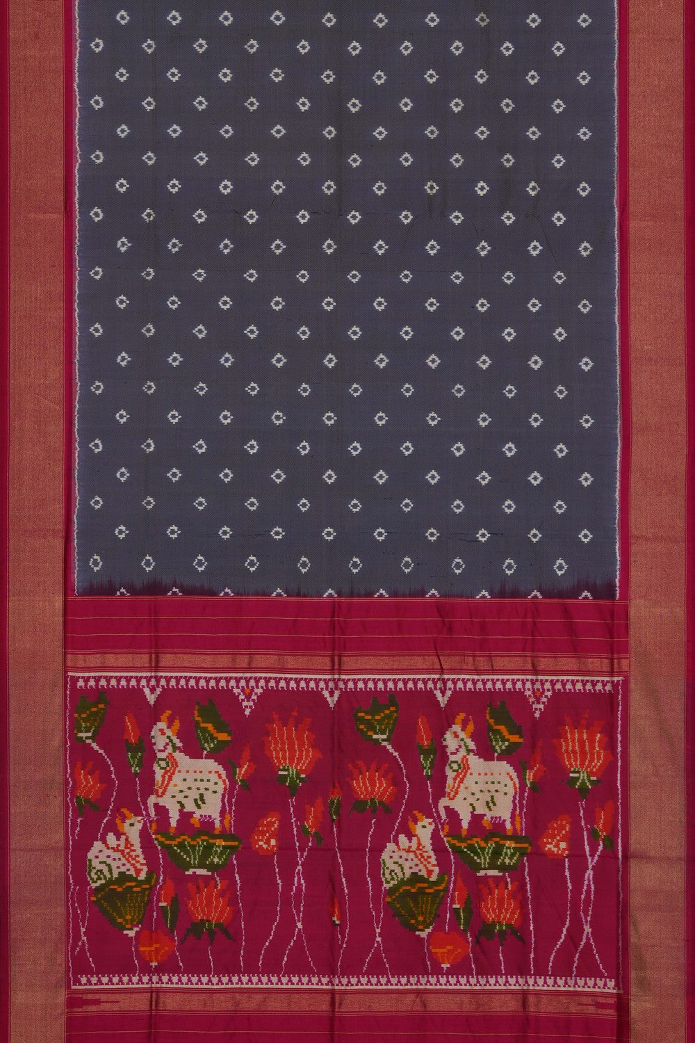 Image of Grey Pochampally Ikat Silk Saree