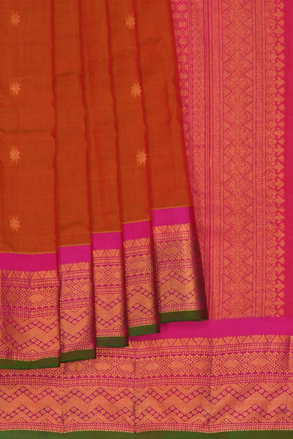 Image of Orange Gadwal Silk Cotton Saree