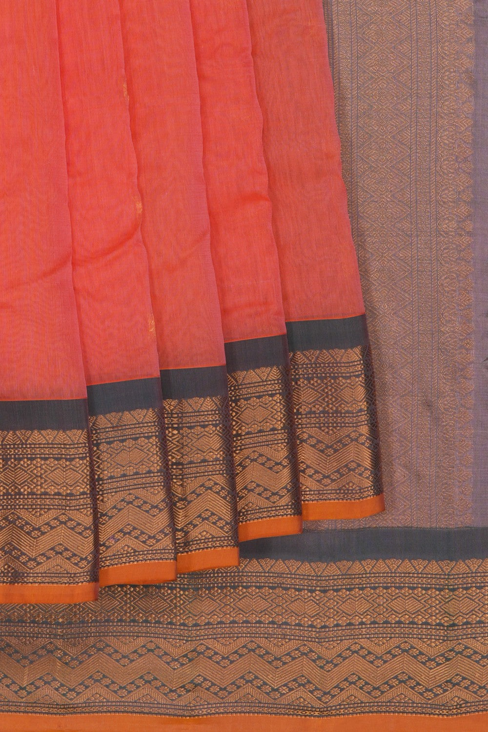 Image of Peach Gadwal Silk Cotton Saree
