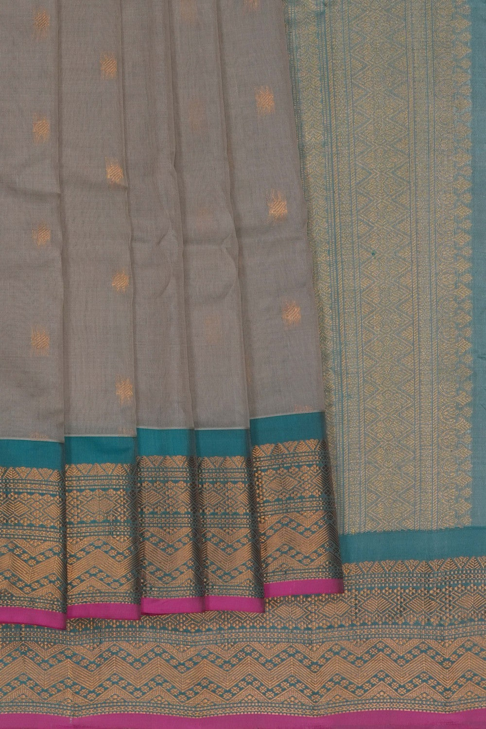 Image of Grey Gadwal Silk Cotton Saree