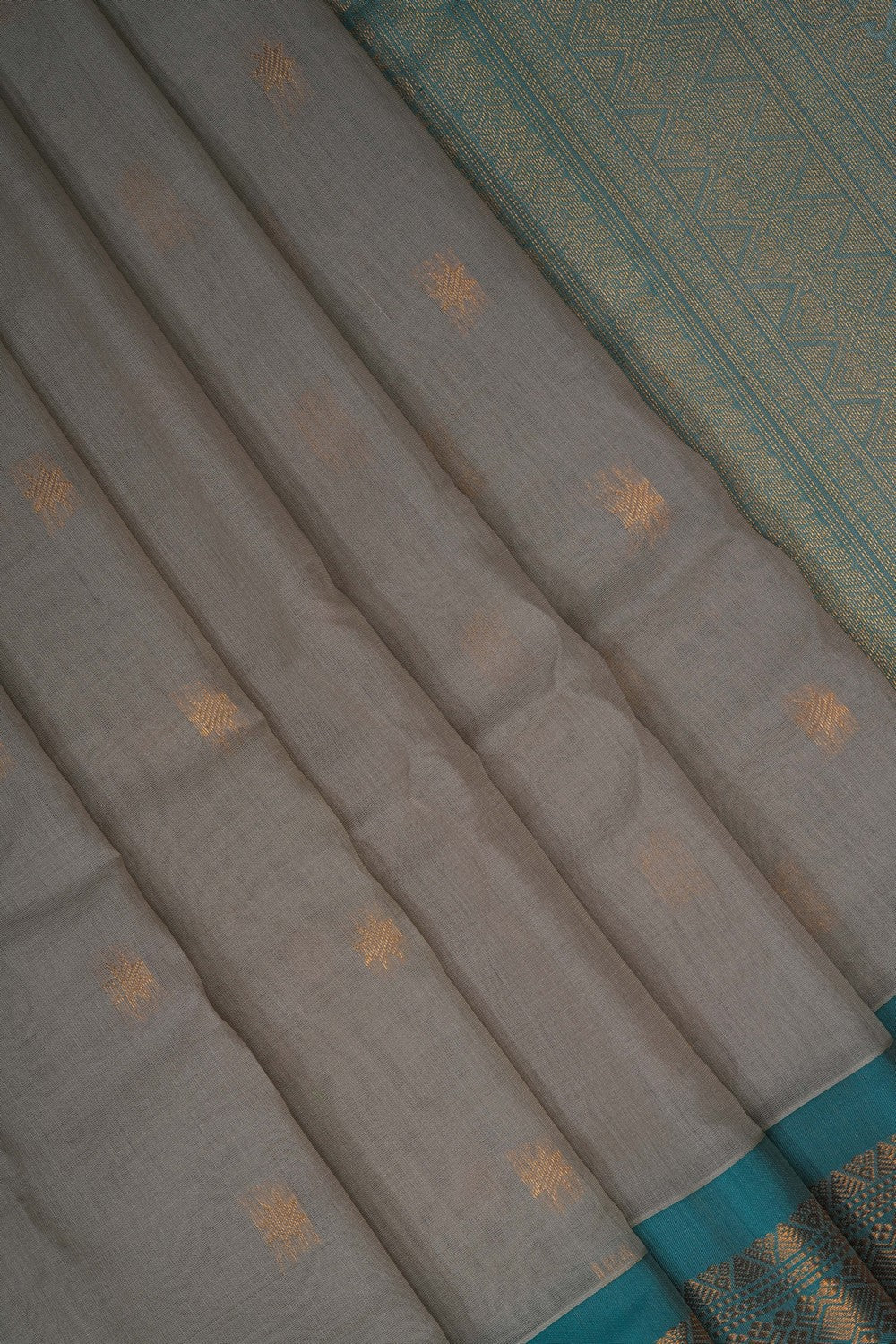 Image of Grey Gadwal Silk Cotton Saree