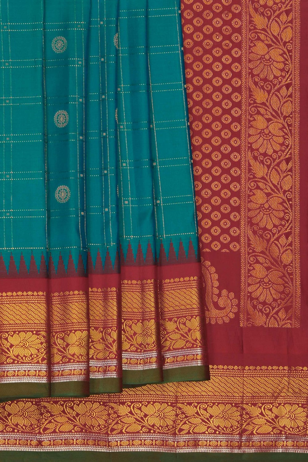 Image of Teal Blue Gadwal Silk Saree