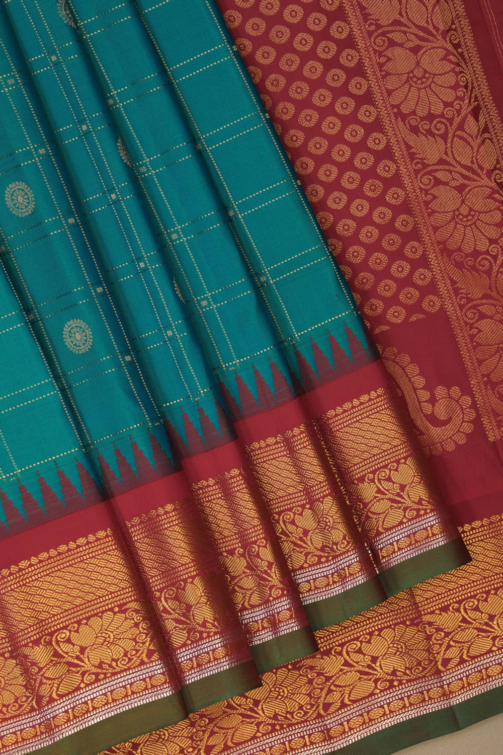 Image of Teal Blue Gadwal Silk Saree