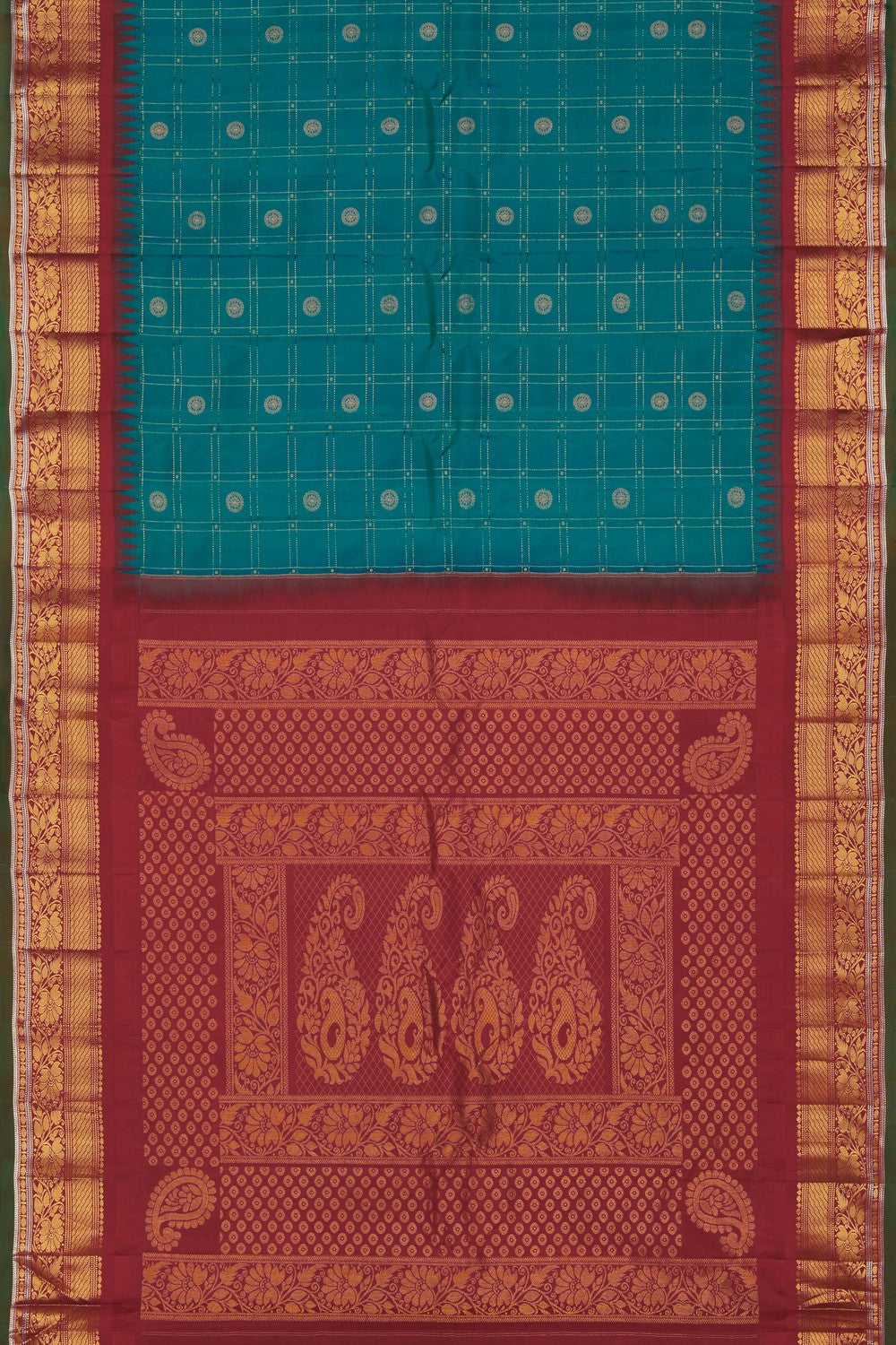 Image of Teal Blue Gadwal Silk Saree