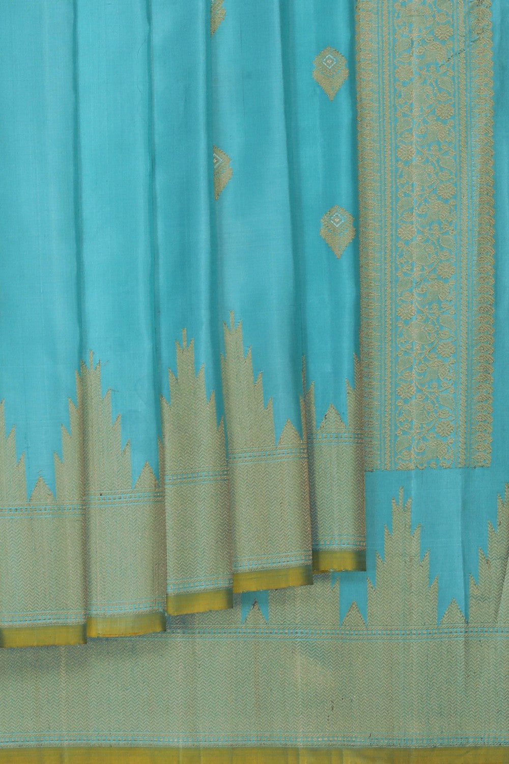 Image of Sea Blue Gadwal Silk Saree