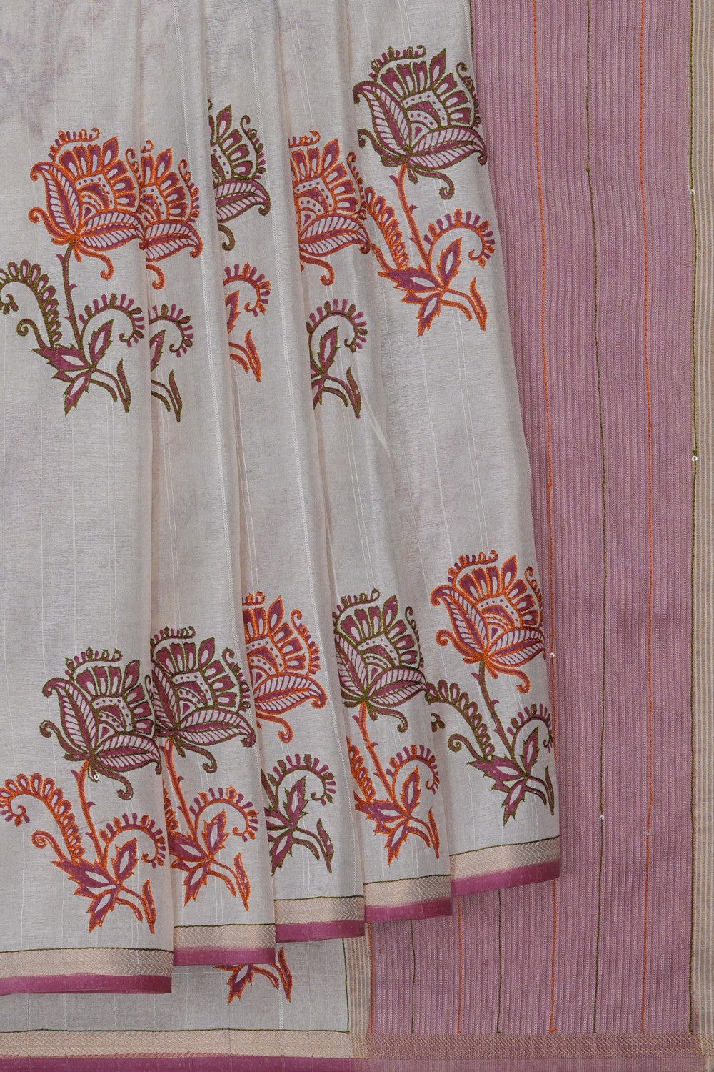Image of Off-White Desi Tussar Silk Saree