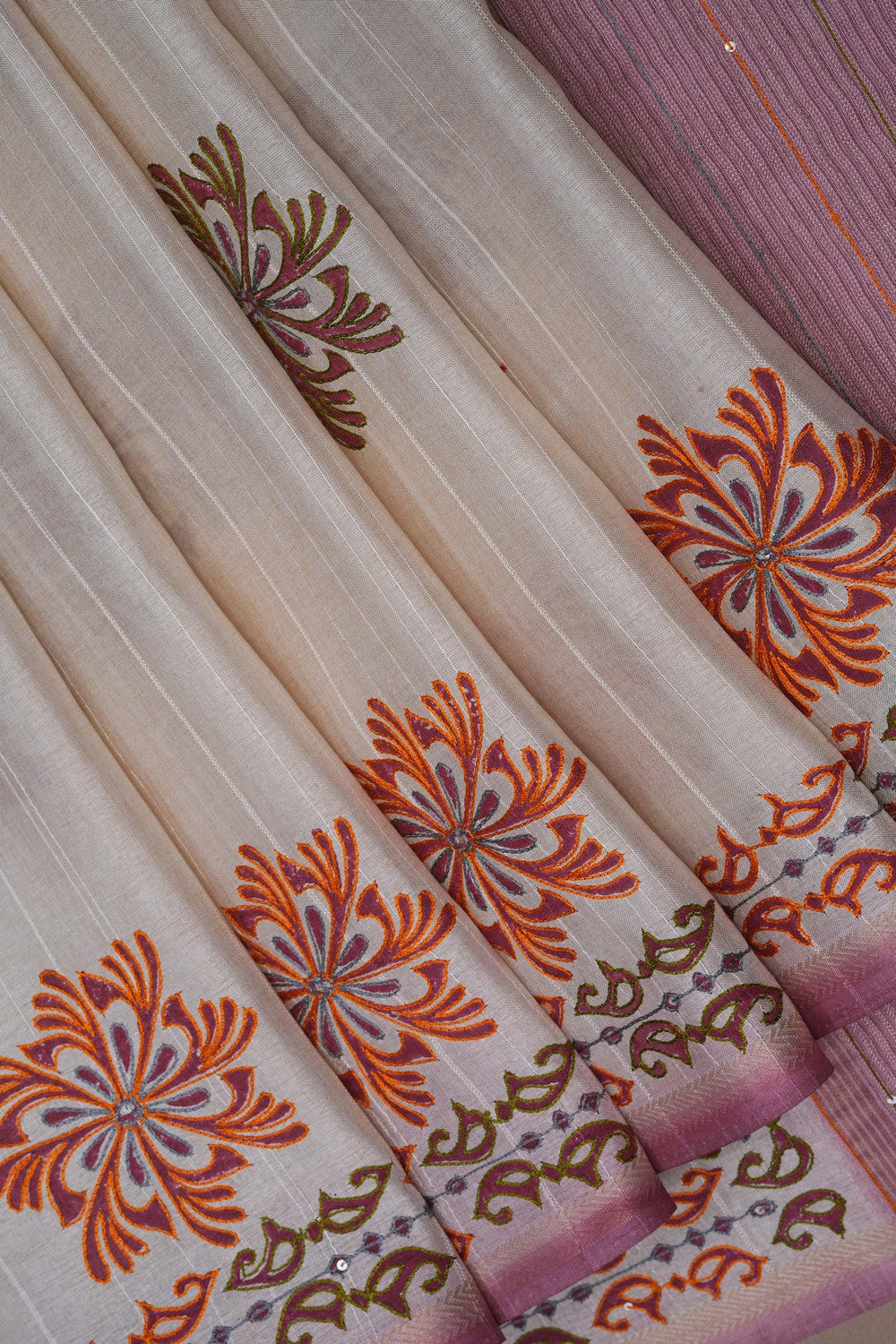 Image of Off-White Desi Tussar Silk Saree
