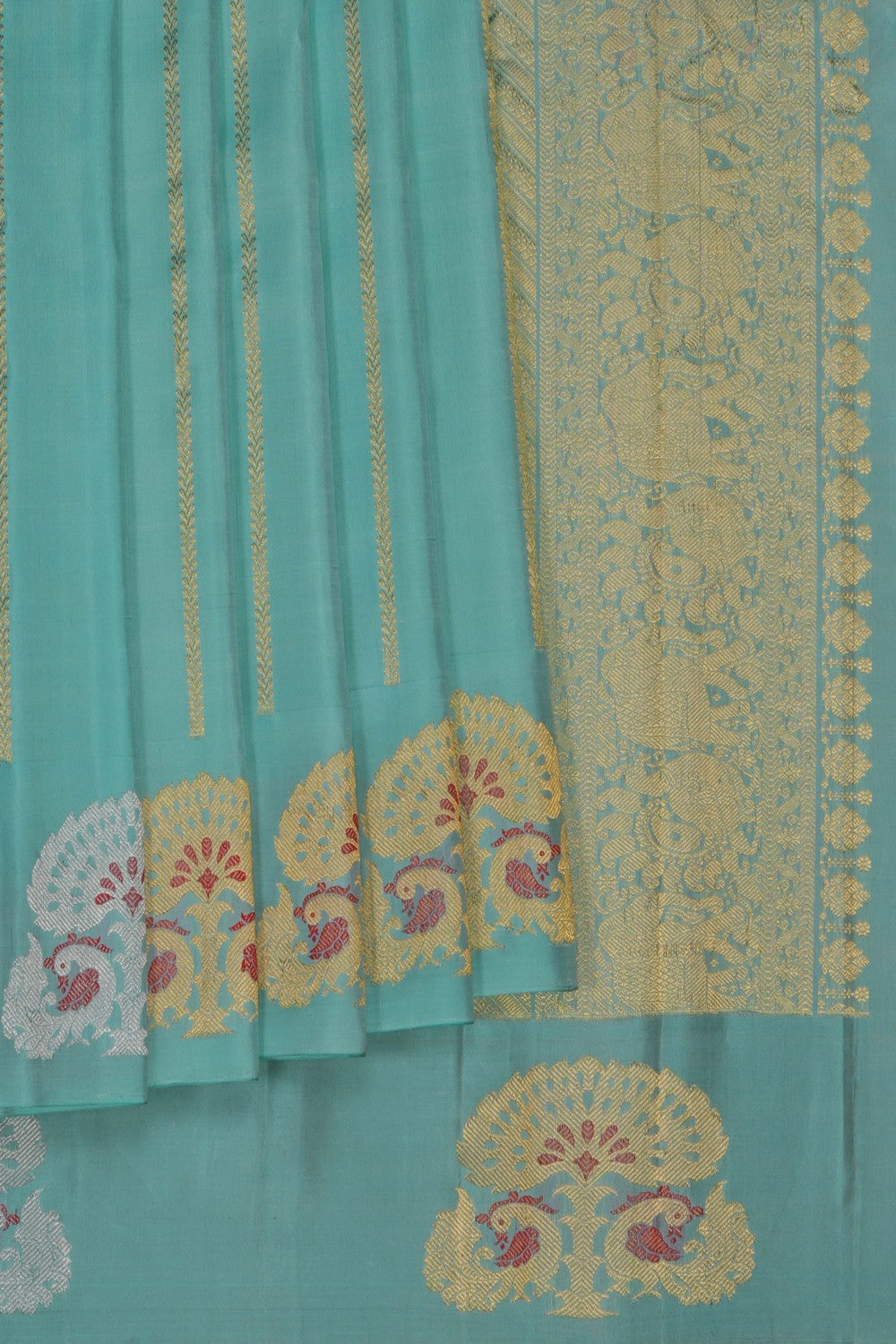 Image of Gorgeous Aqua Green Gadwal Silk Saree