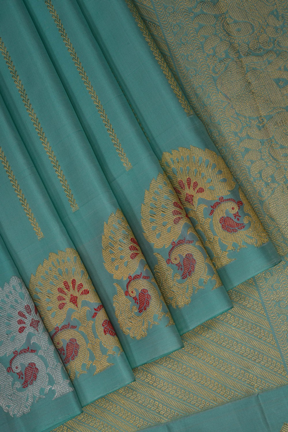 Image of Gorgeous Aqua Green Gadwal Silk Saree
