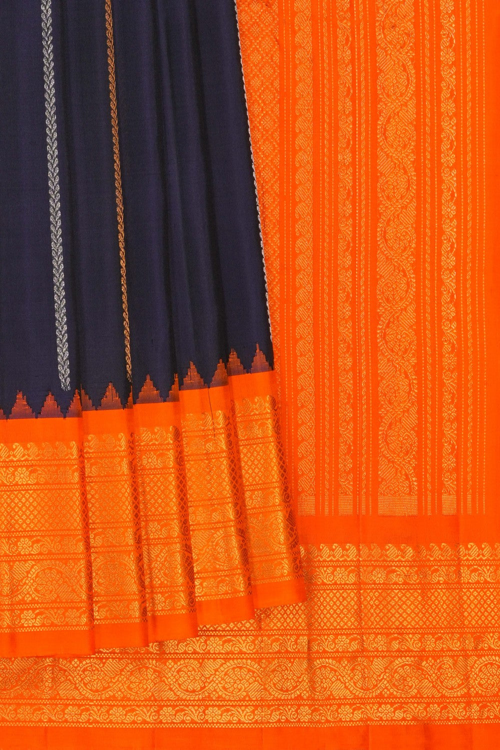 Image of Navy Blue Gadwal Silk Saree