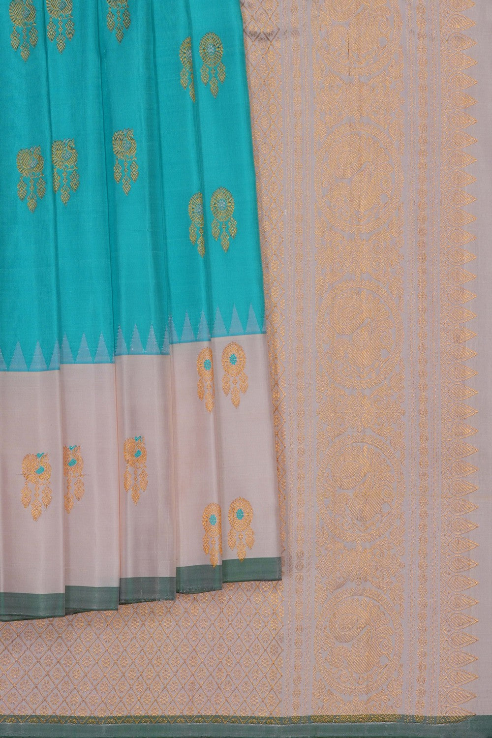 Image of Turquoise Blue Gadwal Silk Saree