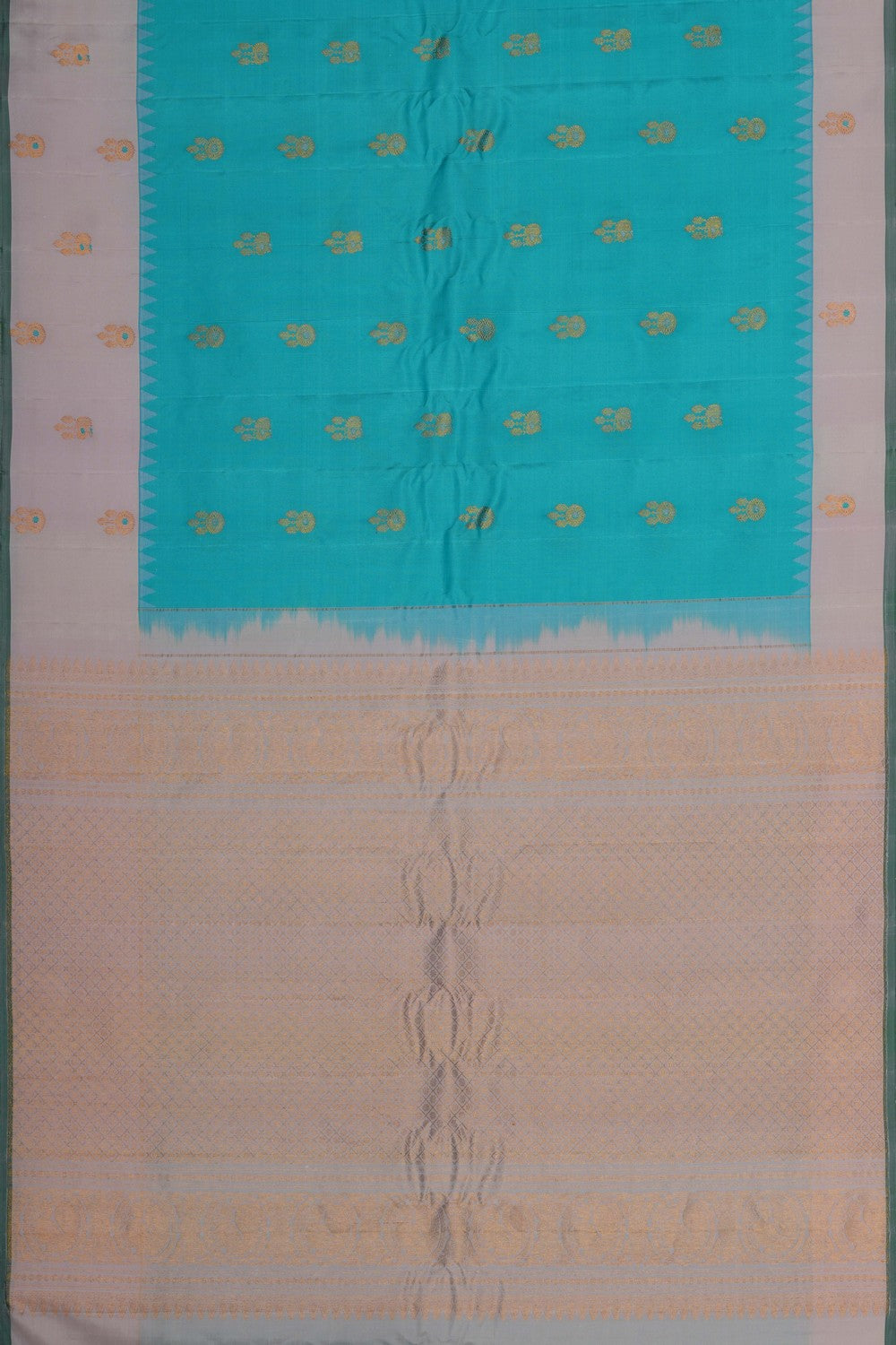 Image of Turquoise Blue Gadwal Silk Saree