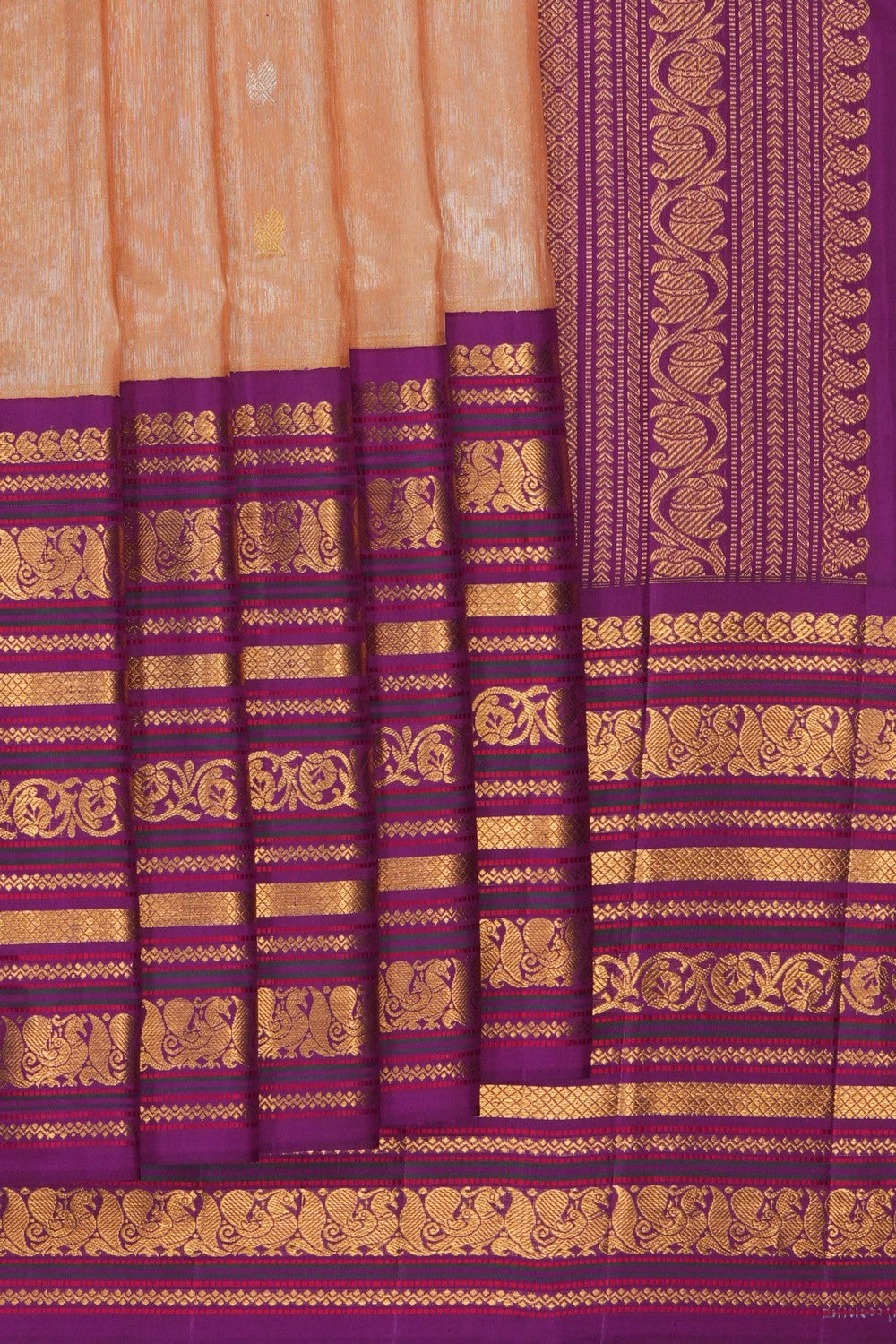 Image of Gorgeous Peach Gadwal Silk Saree