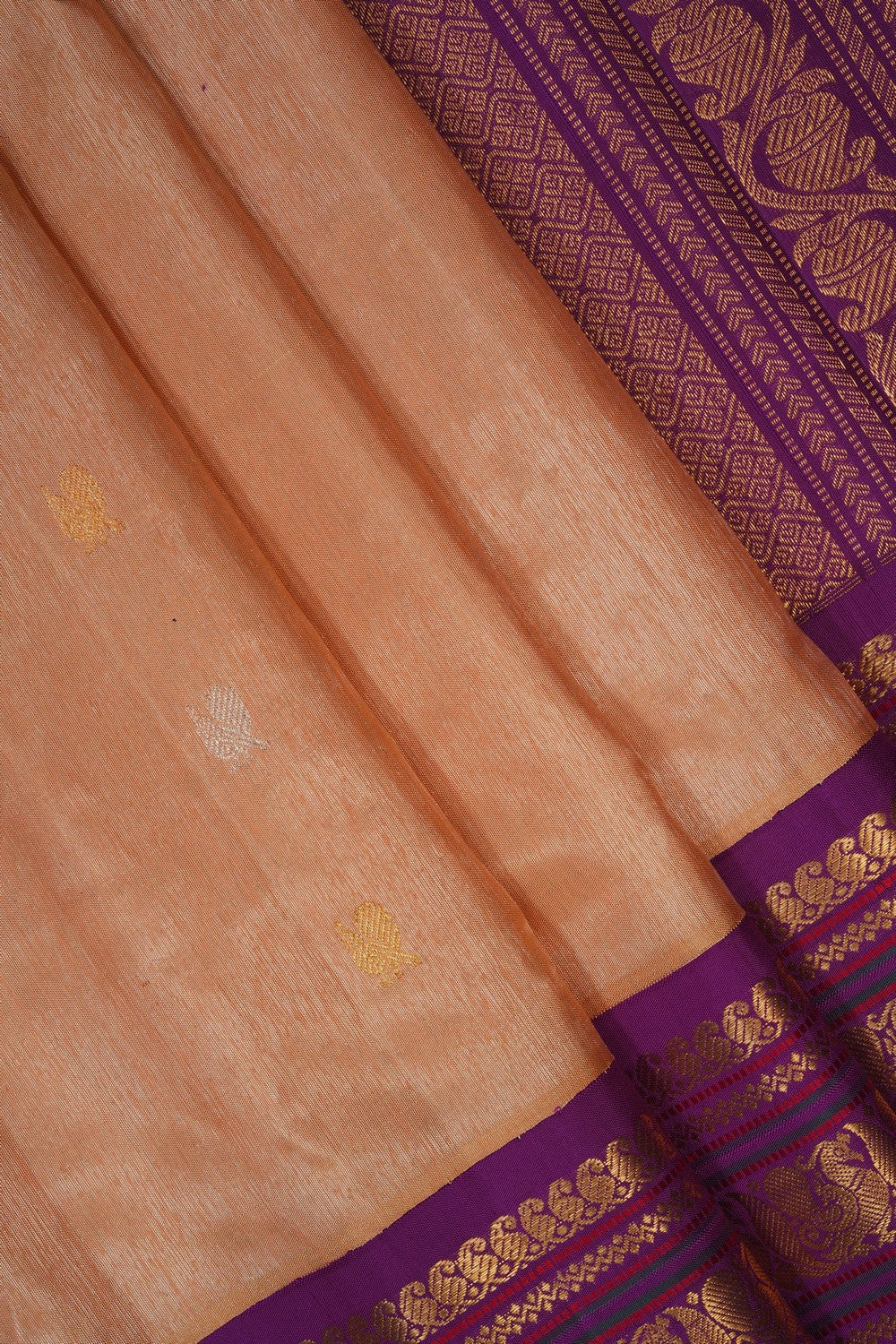 Image of Gorgeous Peach Gadwal Silk Saree
