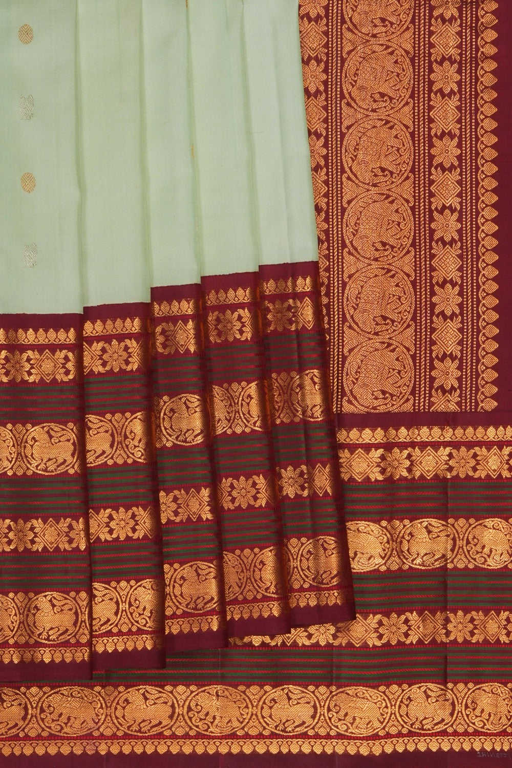 Image of Gorgeous Mint Green Gadwal Silk Saree