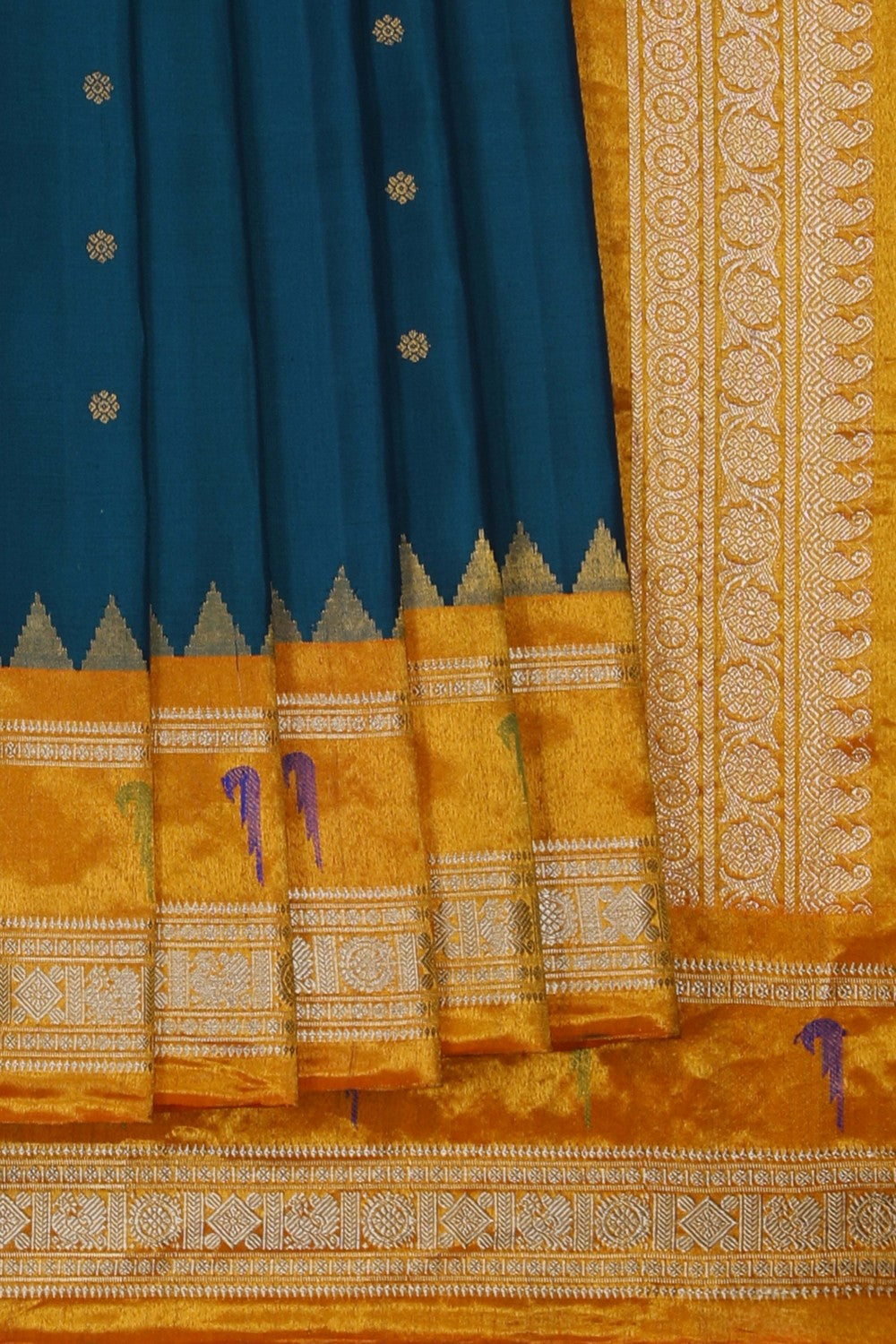 Image of Gadwal Silk Teal Blue Saree
