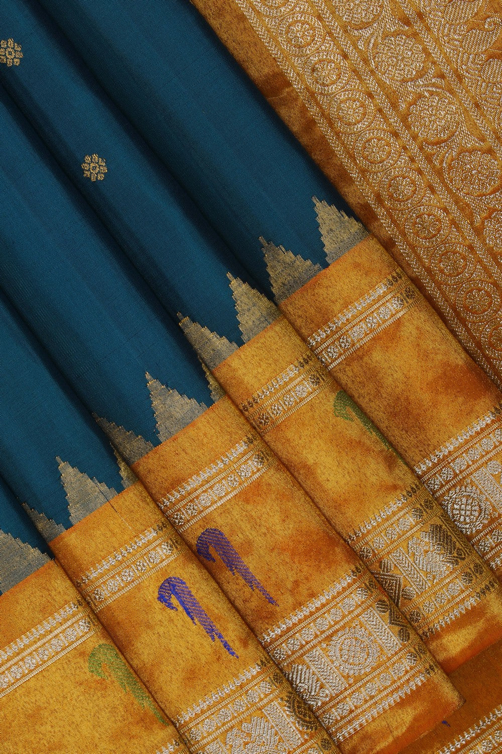 Image of Gadwal Silk Teal Blue Saree