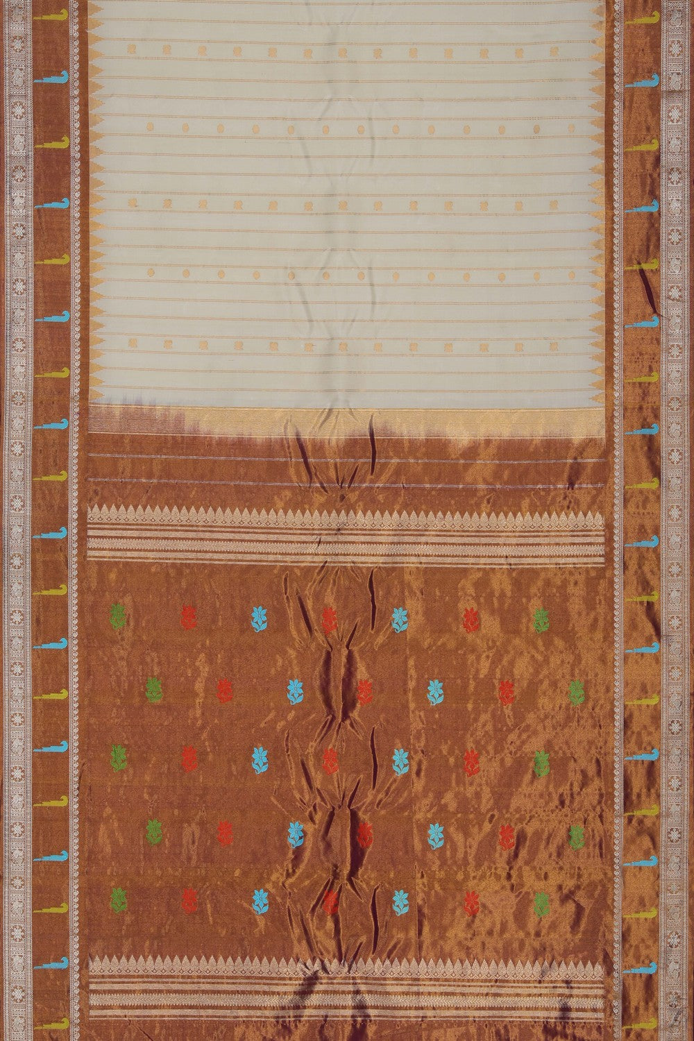Image of Gadwal Silk Off-White Saree
