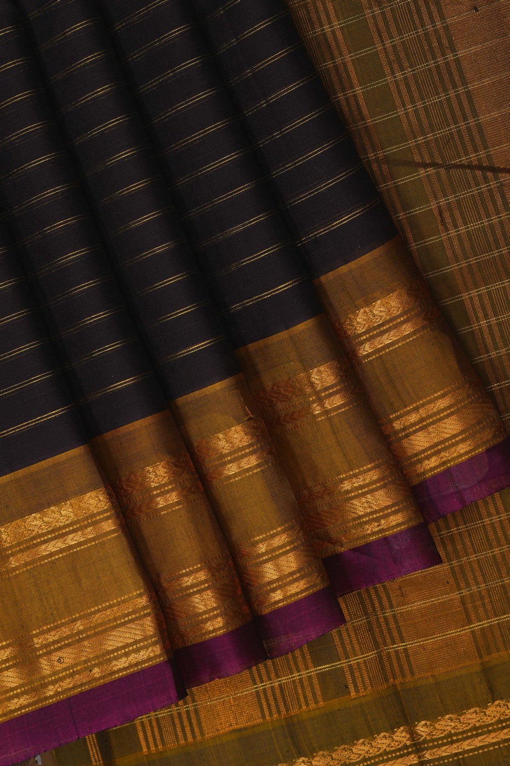Image of Gadwal Cotton Brown Saree