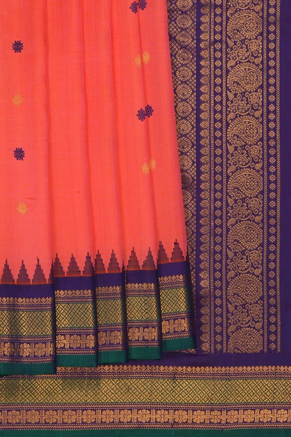 Image of Gadwal Silk Peach Saree