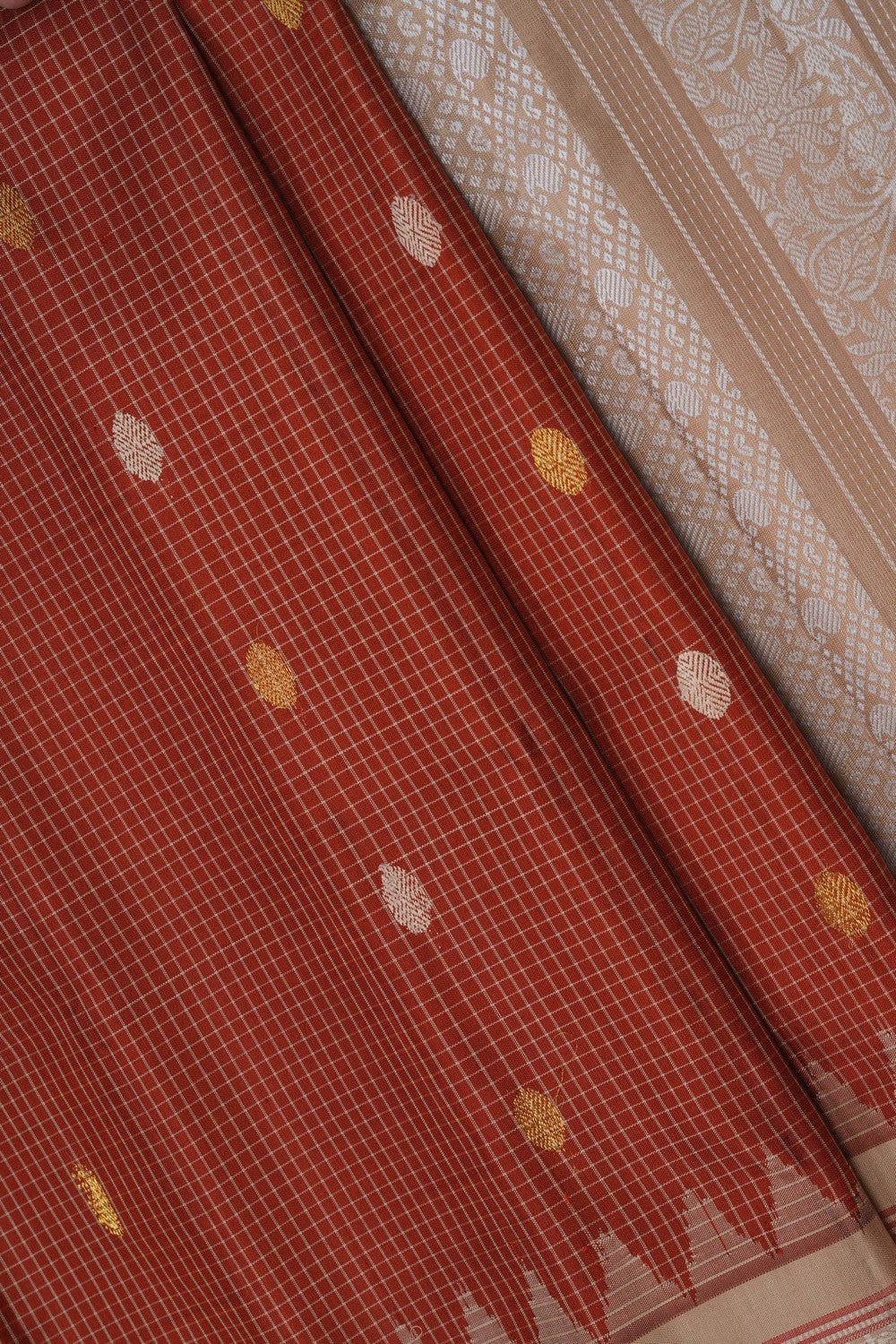 Image of Gadwal Silk Brown Saree