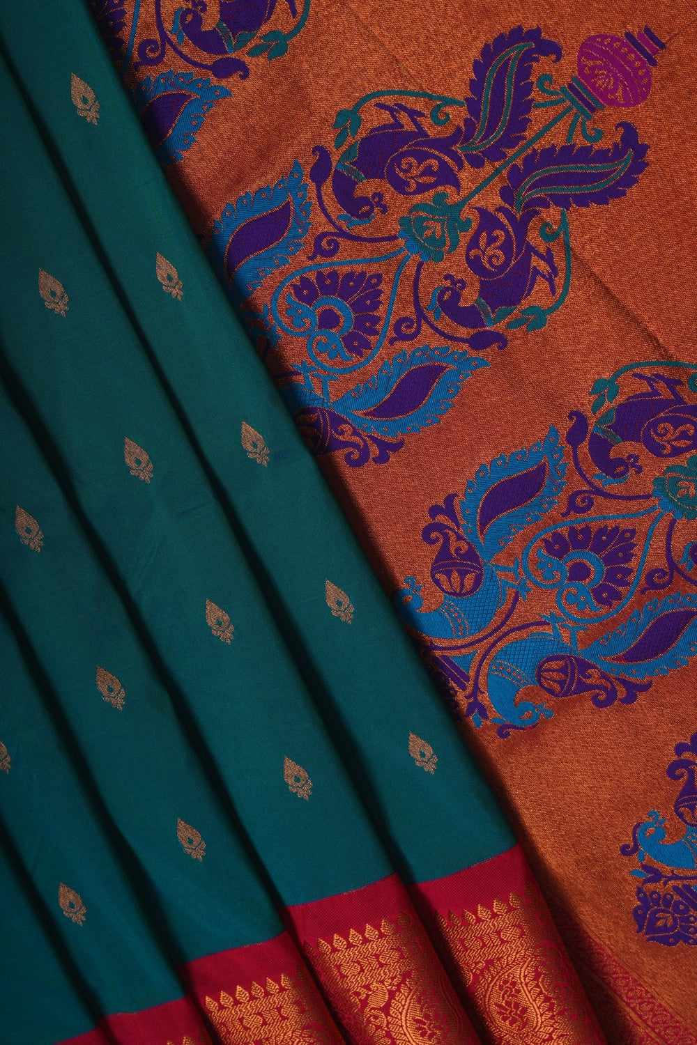 Image of Teal- Blue South Silk Saree