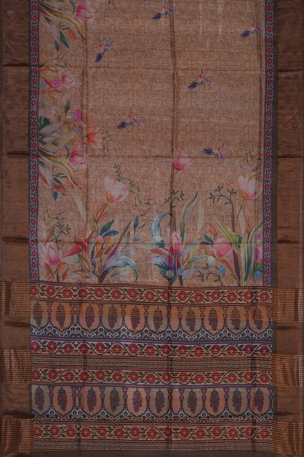 Image of A Beautiful Desi Tussar Printed Saree