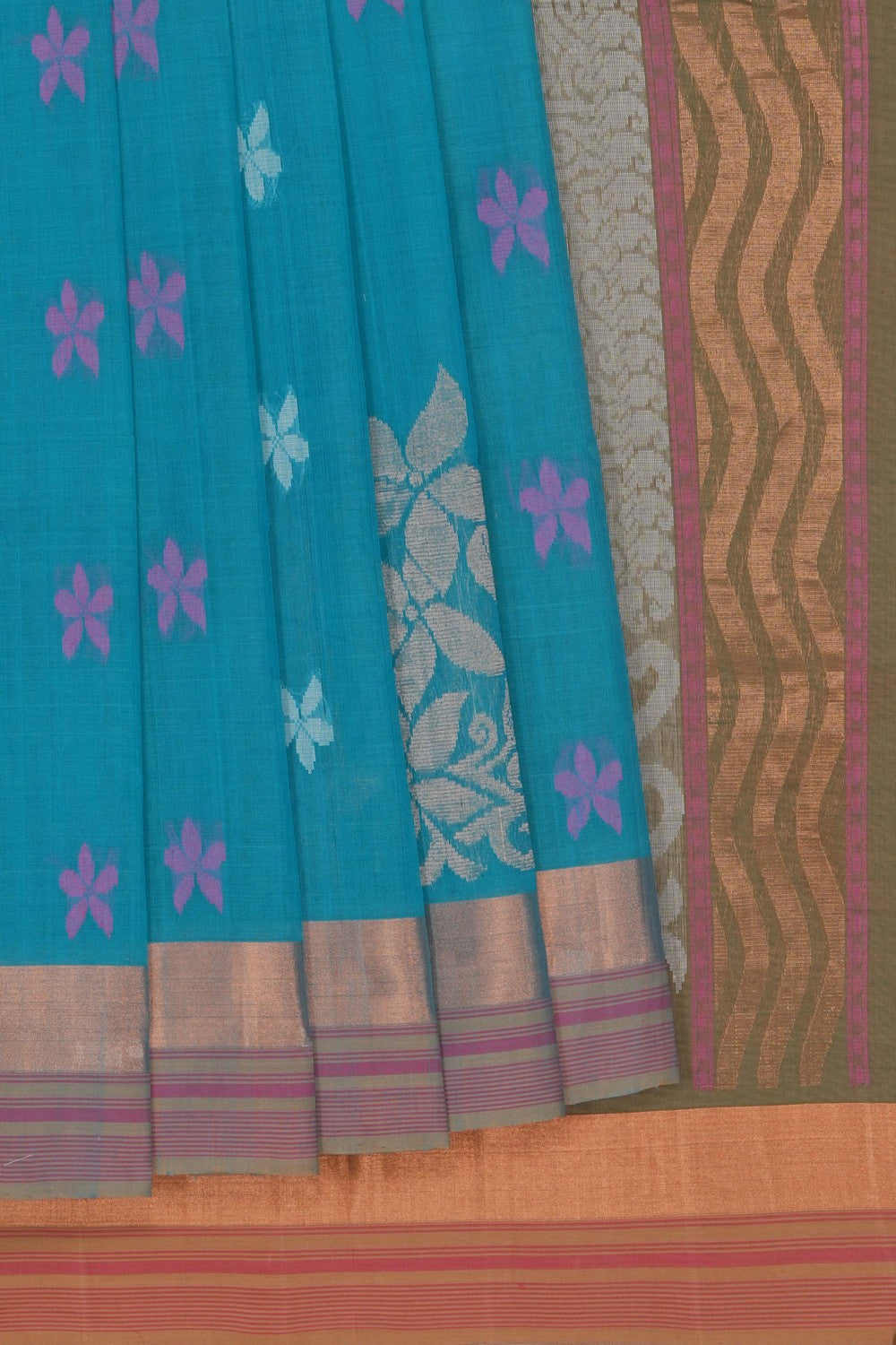 Image of Teal Blue South Cotton Saree