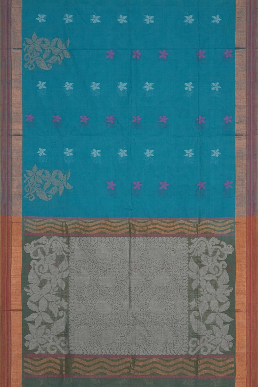 Image of Teal Blue South Cotton Saree