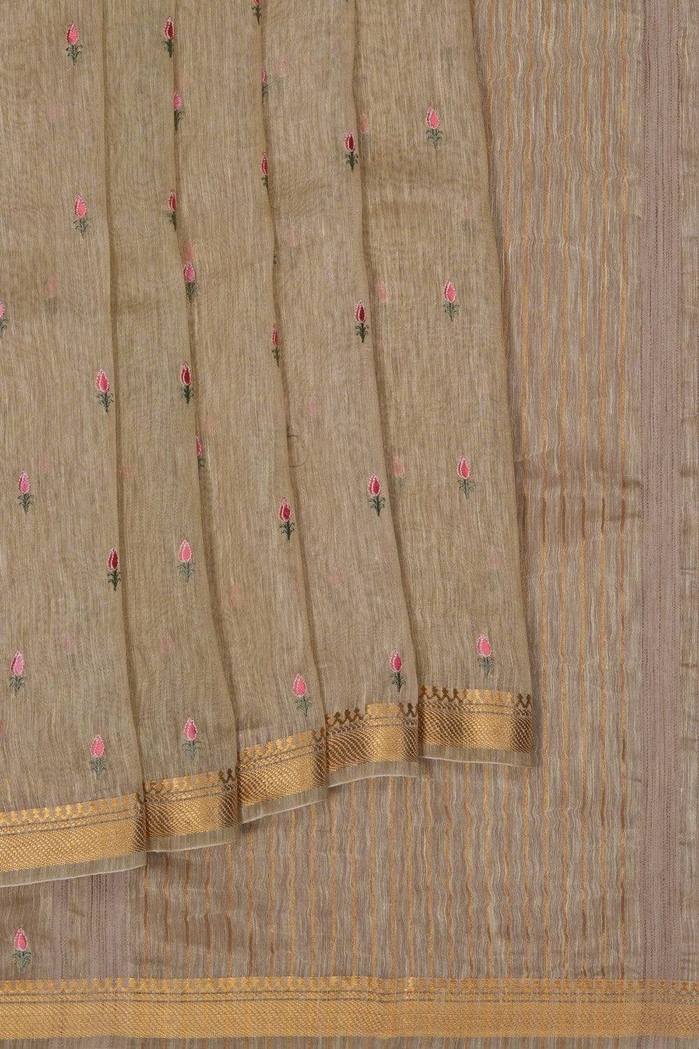 Image of Beige Linen Embroidery Saree