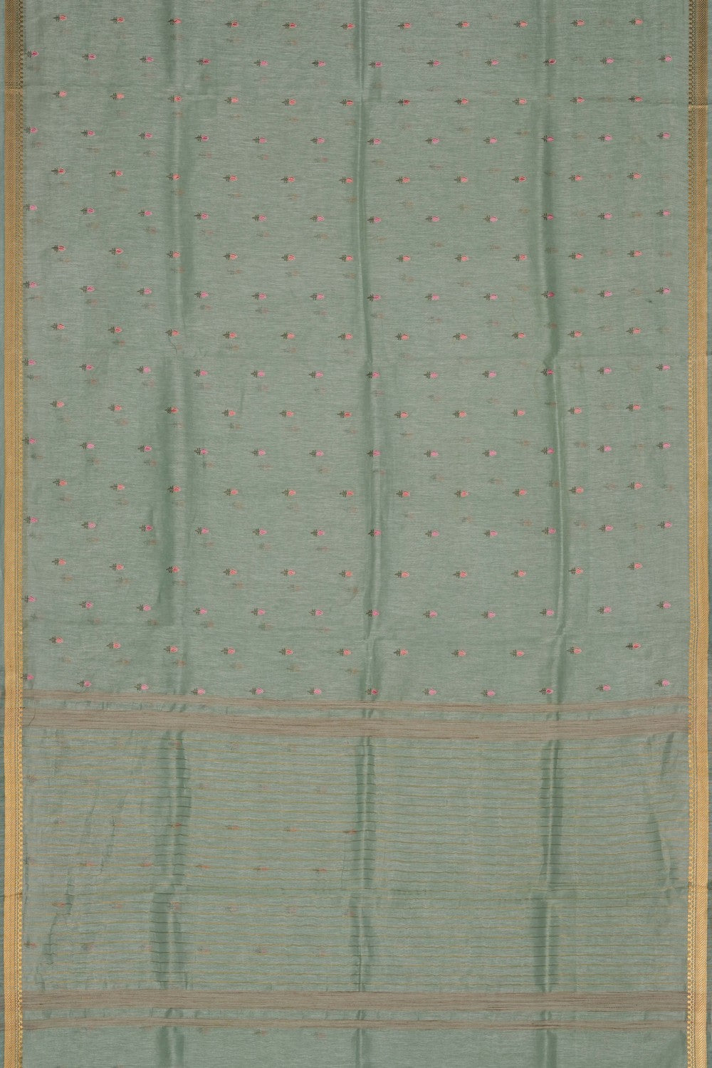 Image of Aqua-Green Linen Embroidery Saree