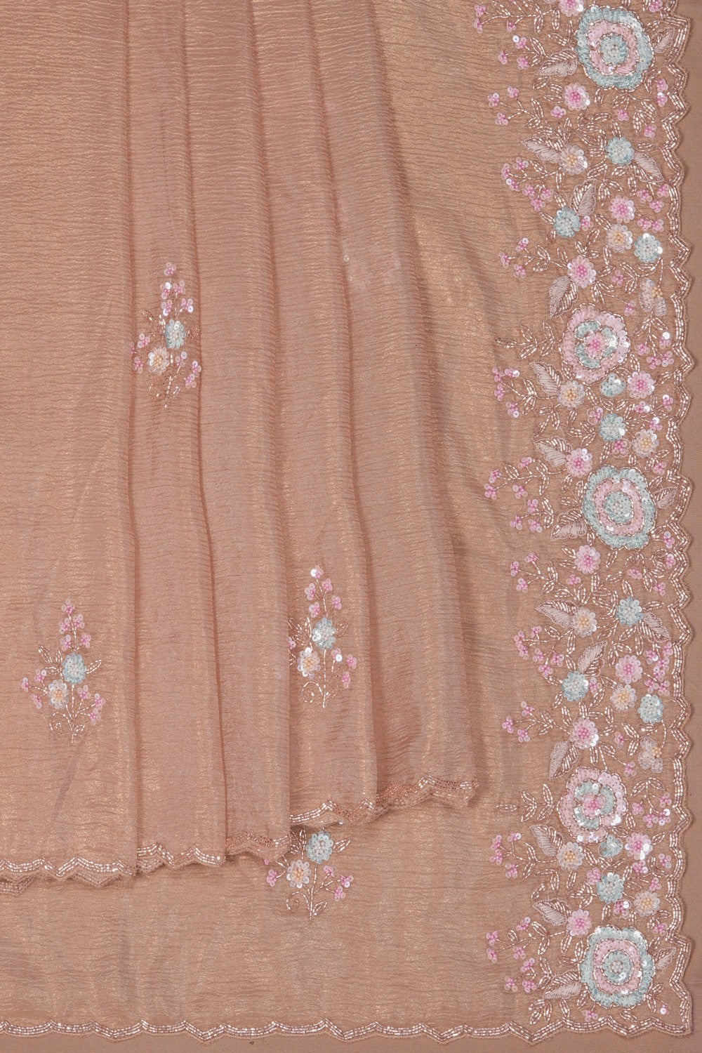 Image of A Dull Gold Tissue Embroidered Saree