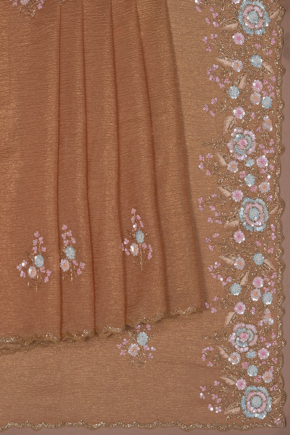 Image of A Dull Gold Tissue Embroidered Saree