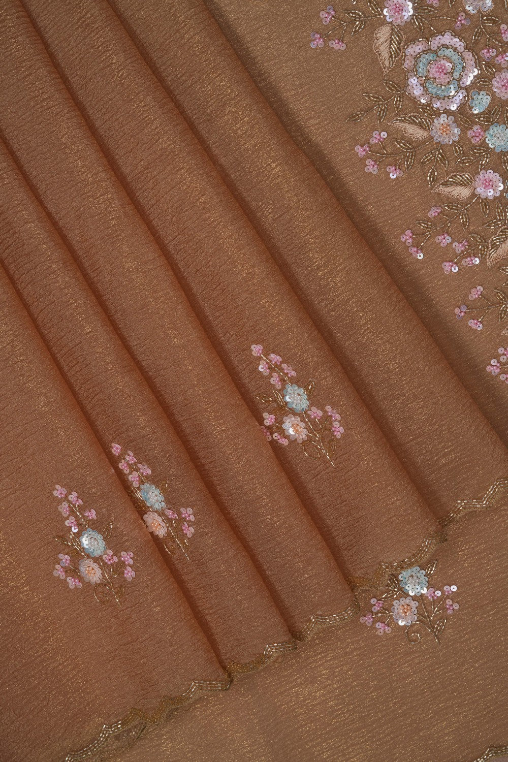 Image of A Dull Gold Tissue Embroidered Saree
