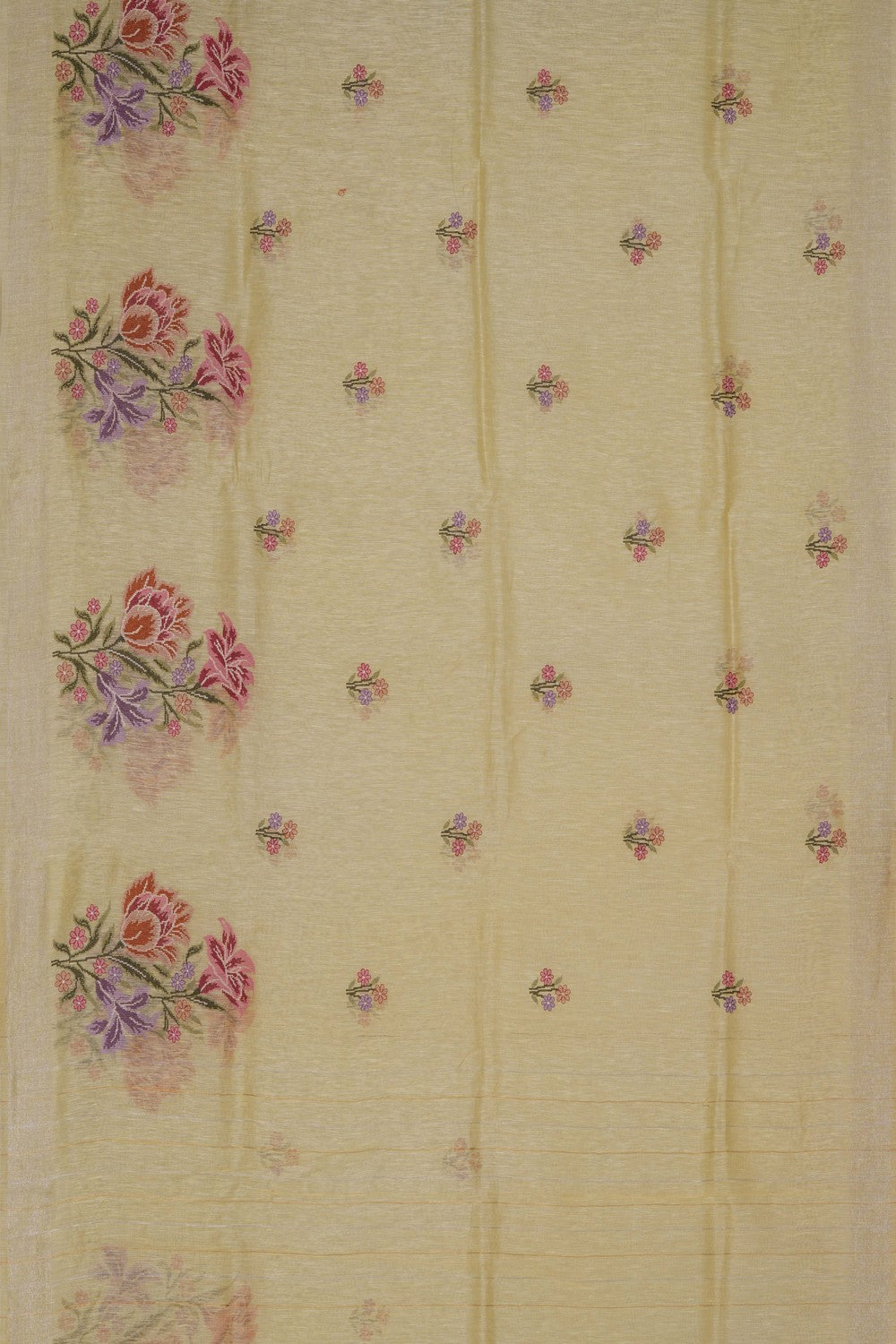 Image of Cream Linen Embroidery Saree