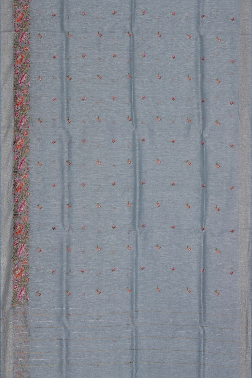 Image of Grey Linen Embroidery Saree
