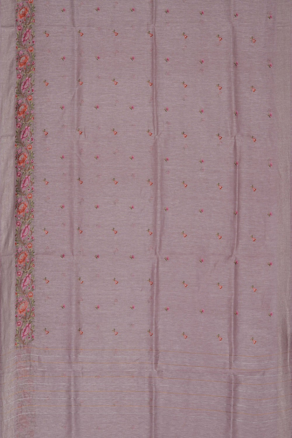 Image of Onion-Pink Linen Embroidery Saree