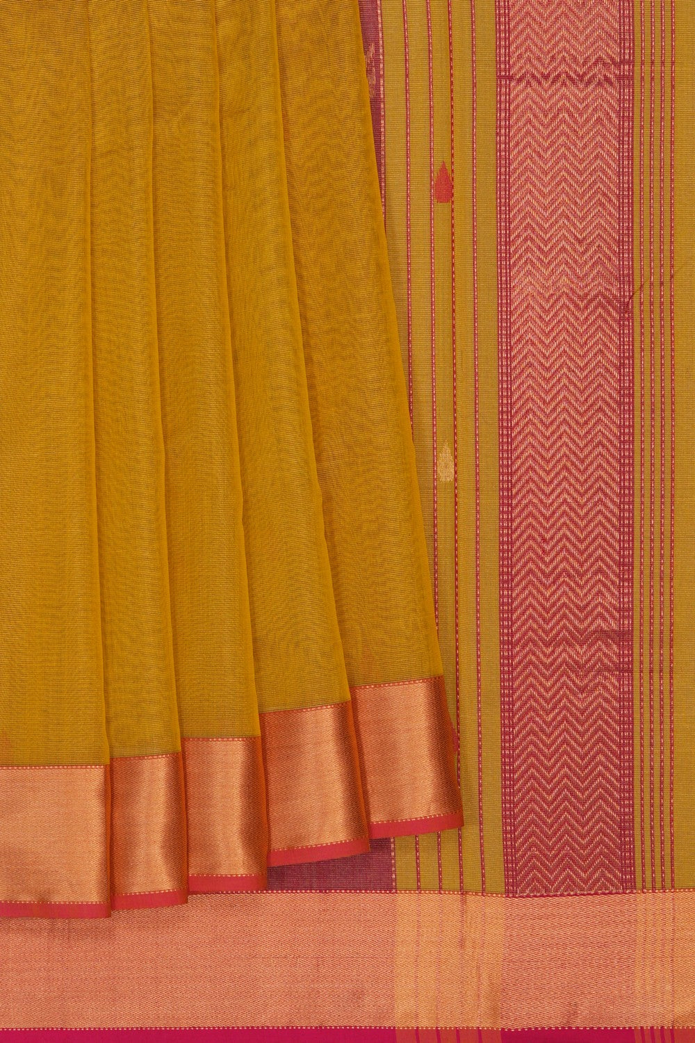 Image of Fenugreek Yellow Maheshwari Silk Cotton Saree
