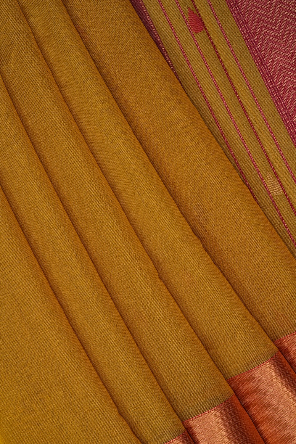 Image of Fenugreek Yellow Maheshwari Silk Cotton Saree